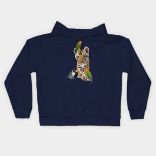 Bengal tiger and parrots Kids Hoodie